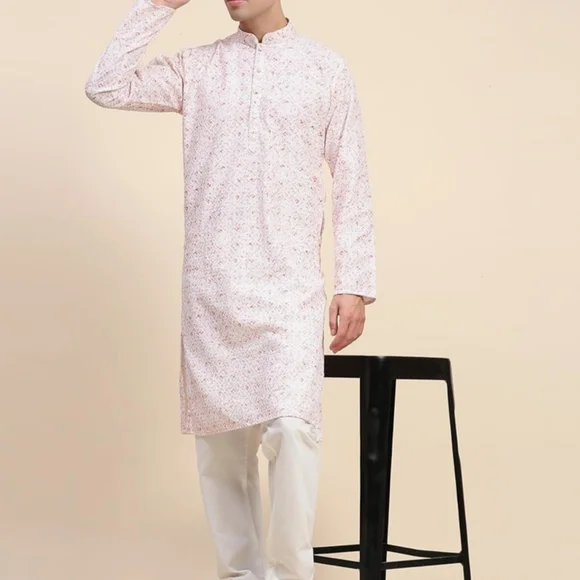 SKAVIJ Men’s Embroidered Sequined Kurta with Pajama 2-Piece Set Size Large - Picture 9 of 15